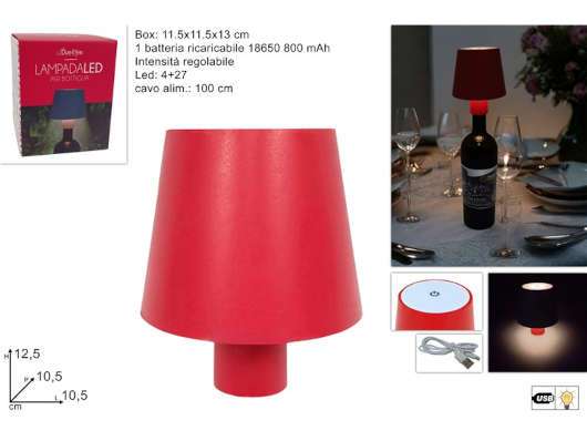 LAMPADA PER BOTTIGLIE A LED 4 + 27 RICARICABILE ROSSO
