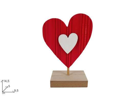 DECORAZIONE CUORE IN LEGNO 14.5 C BASE IN LEGNO